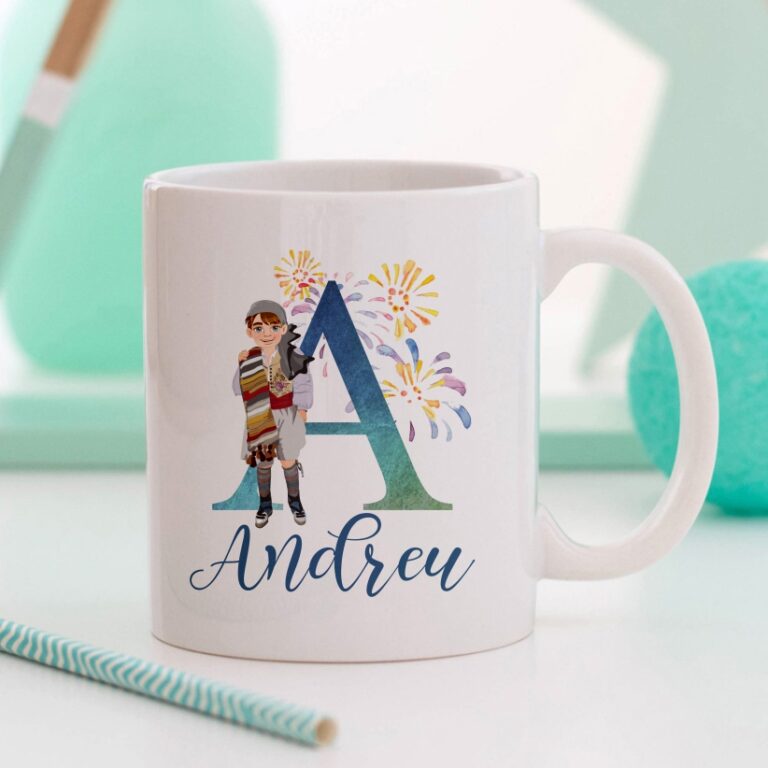 Taza Cer Mica Personalizable Con Inicial Y Fallero Infantil Pitich