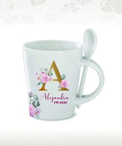 taza fallera personalizable con inicial floral
