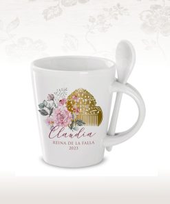 Taza fallera personalizable peineta floral