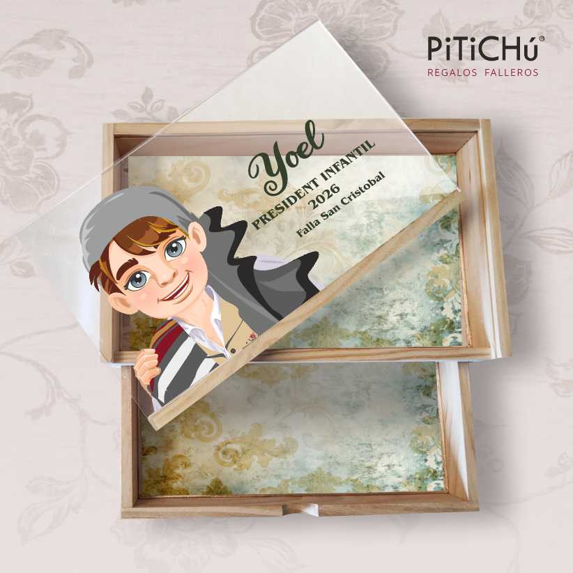 Caja Multiusos de madera con tapa transparente. Fallero y Texto PERSONALIZABLE - Imagen 3
