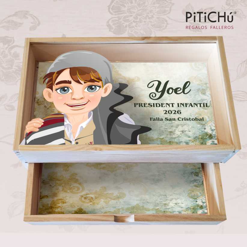 Caja Multiusos de madera con tapa transparente. Fallero y Texto PERSONALIZABLE - Imagen 2