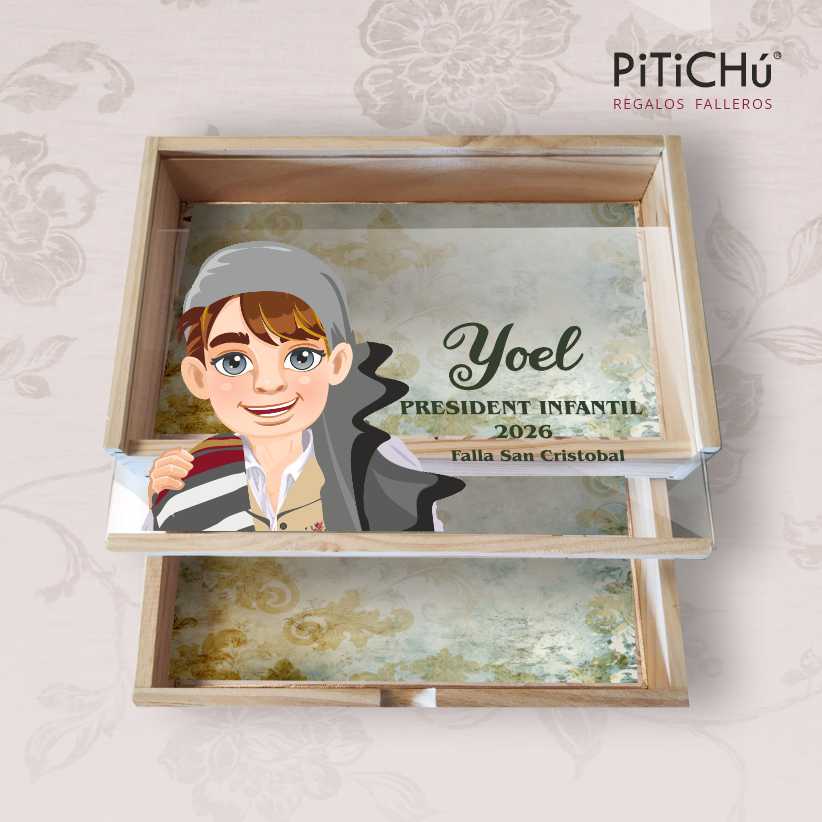 Caja Multiusos de madera con tapa transparente. Fallero y Texto PERSONALIZABLE - Imagen 4