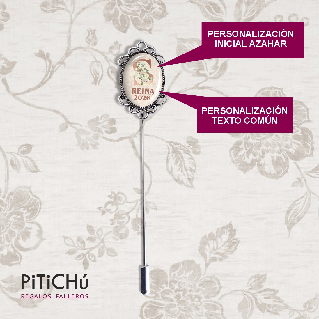 Alfiler para sujetar la banda con Inicial PERSONALIZABLE Colección Azahar - Imagen 2