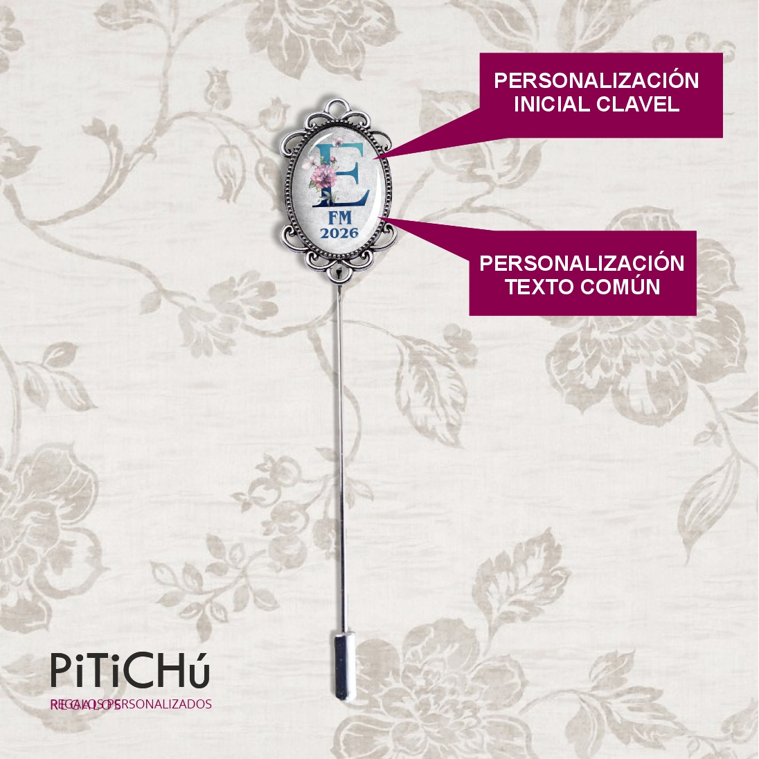 Alfiler para sujetar la banda con Inicial PERSONALIZABLE Colección Clavel - Imagen 2