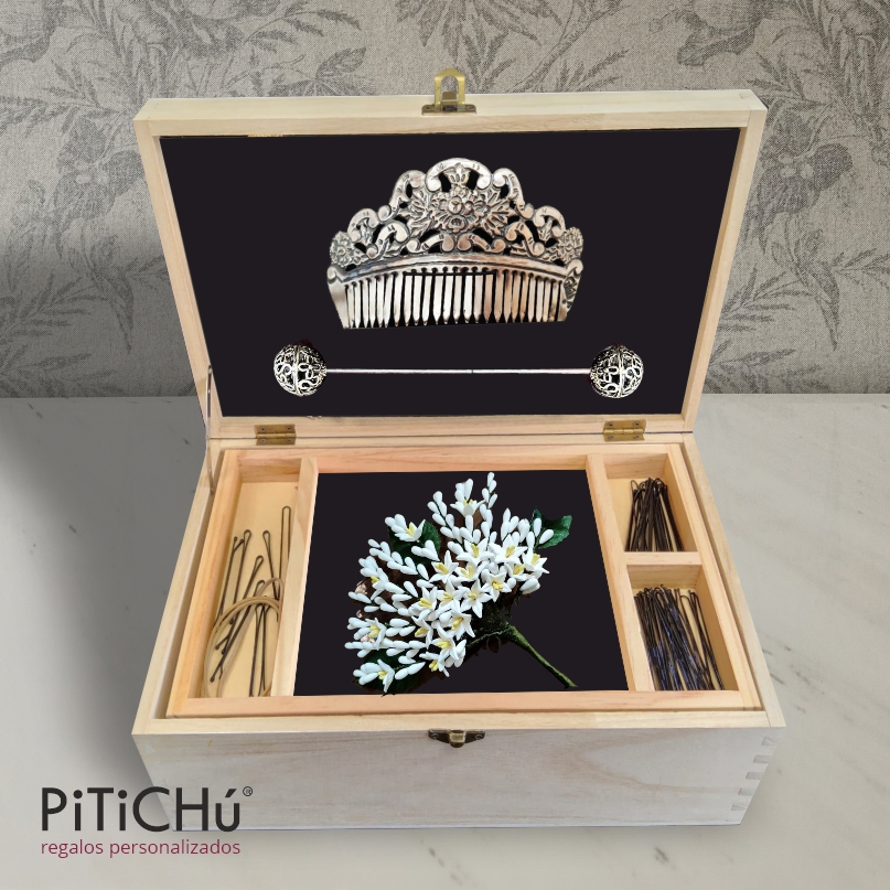 Caja para Peineta, Ganchos, Moño, Azahar... con Inicial Azahar PERSONALIZABLE - Imagen 2