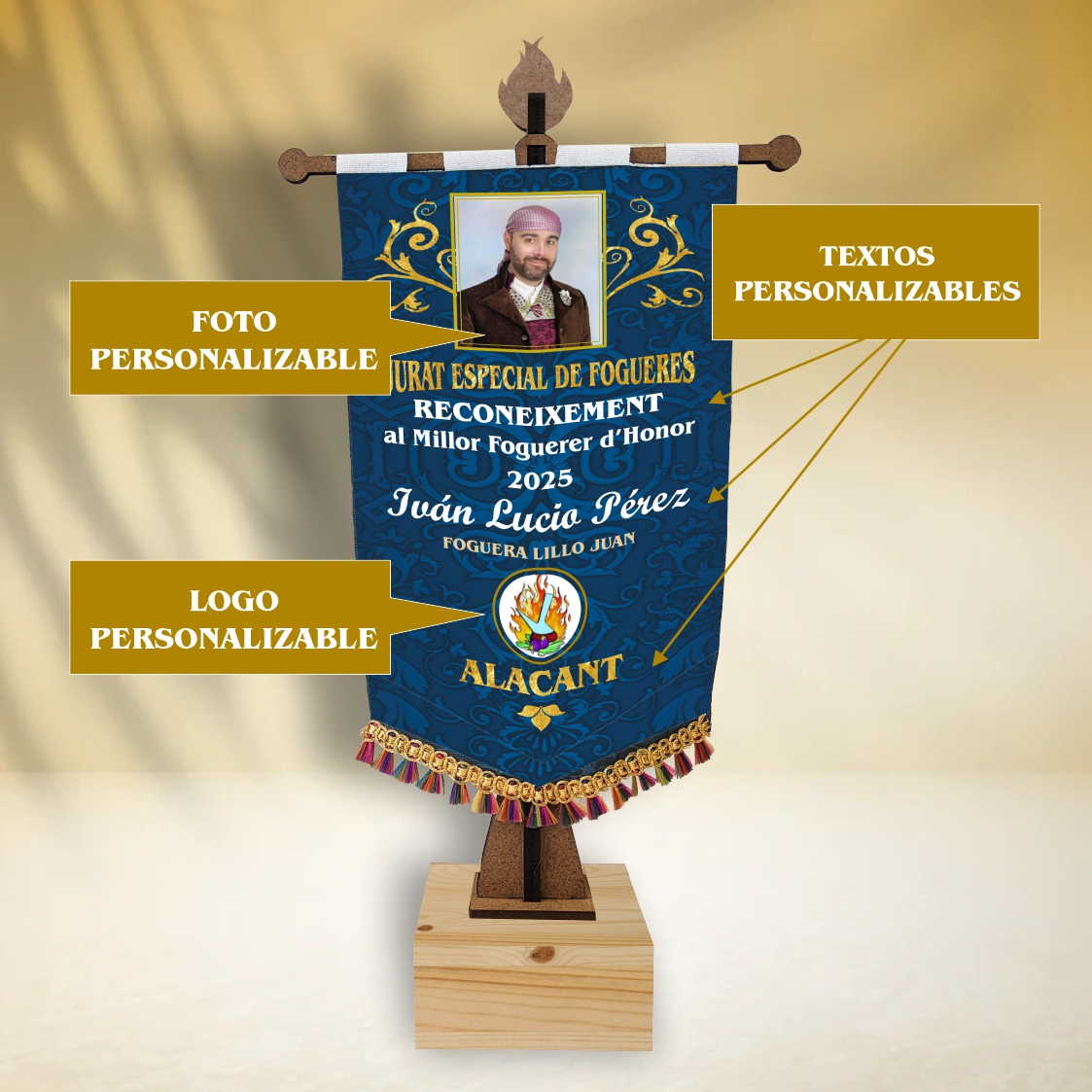 Trofeo estandarte Hogueras con Foto PERSONALIZABLE - Imagen 2