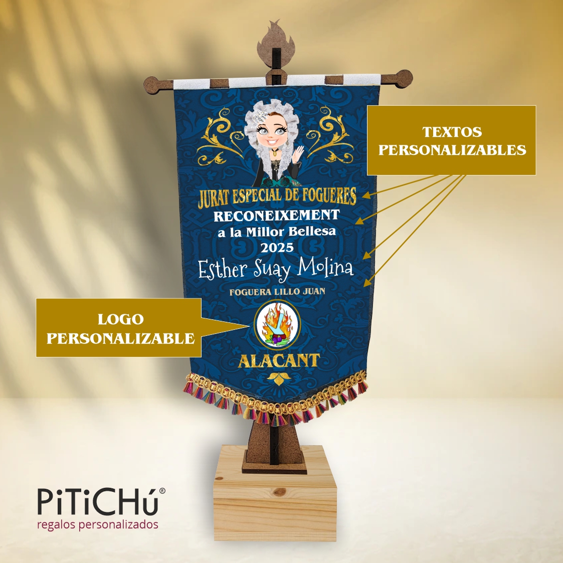 Trofeo estandarte PERSONALIZABLE con Belleza o Dama - Imagen 2