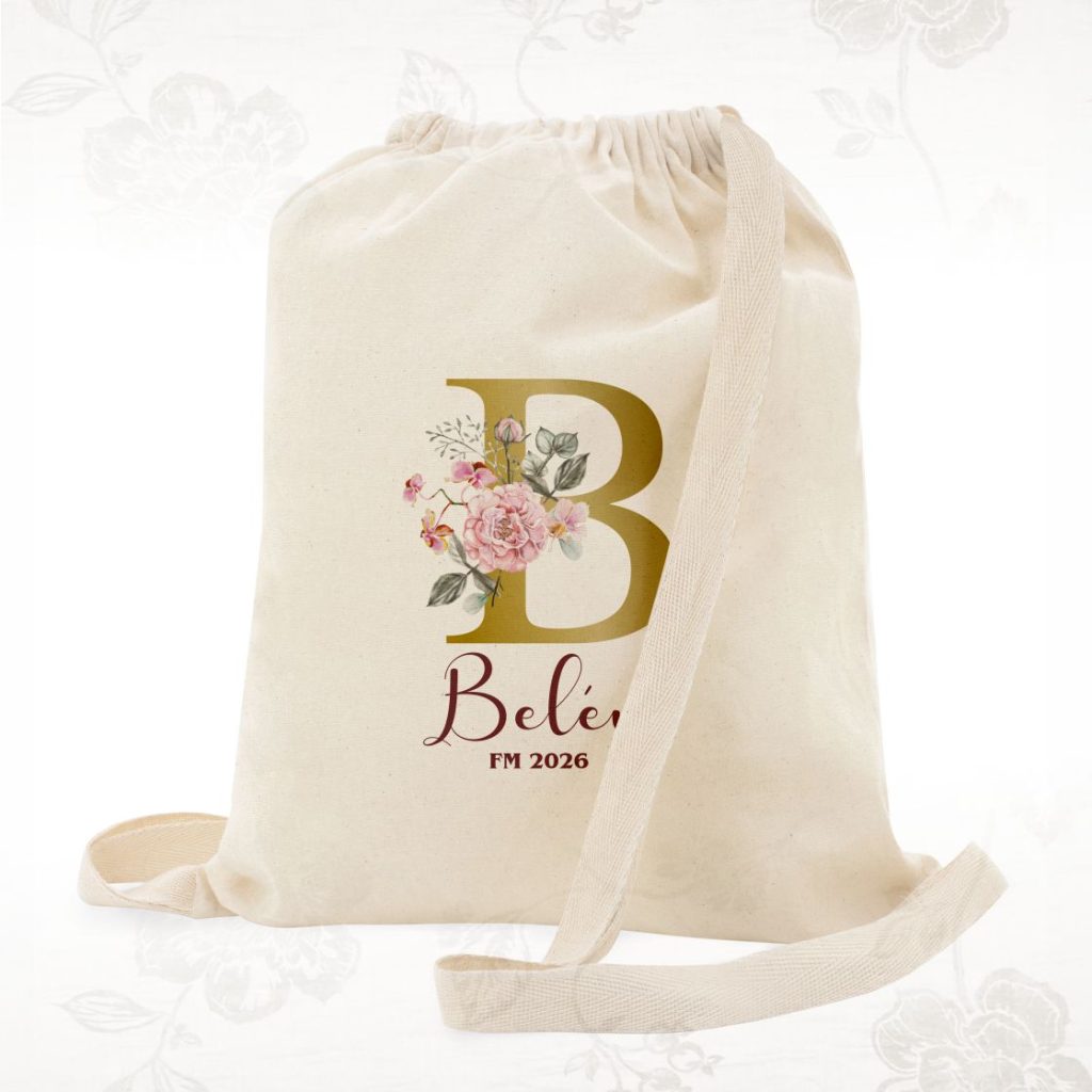 mochila asa plana algodón inicial floral