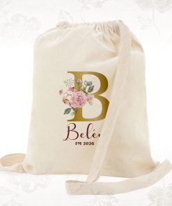 mochila asa plana algodón inicial floral
