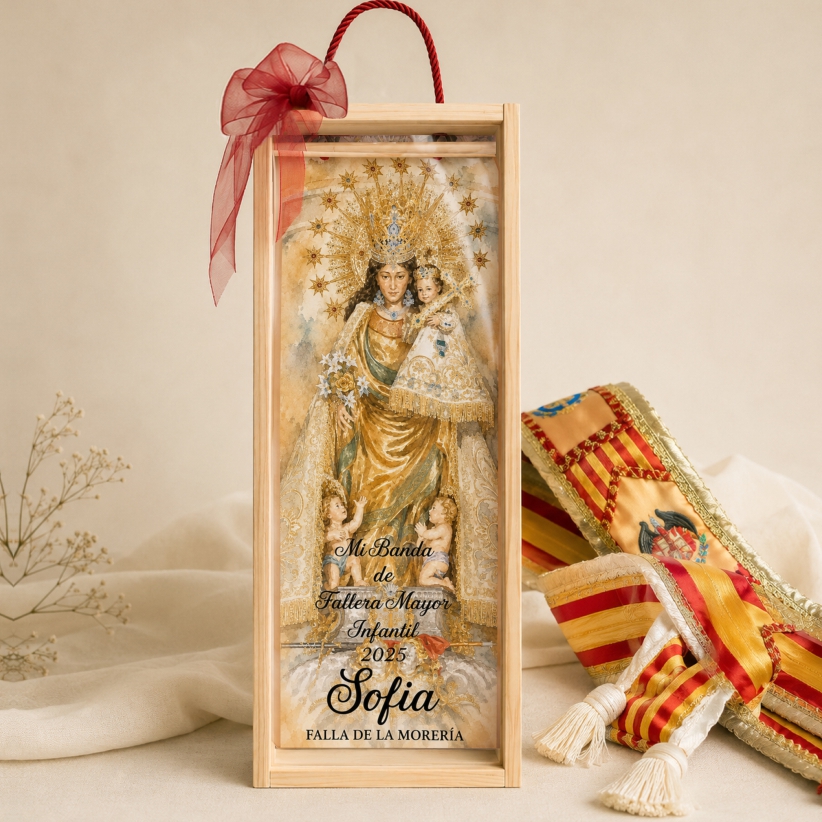 caja para banda de madera natural con virgen