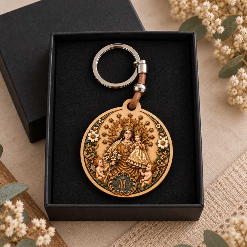 Llavero de la Virgen de los Desamparados en estuche de regalo