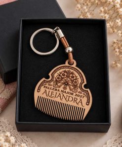 llavero peineta fallera personalizada y con estuche