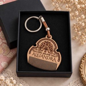 llavero peineta fallera personalizada y con estuche