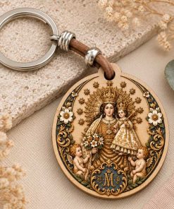 Llavero de la Virgen de los Desamparados personalizado en madera